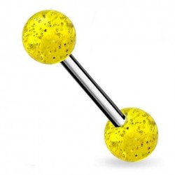 Piercing de langue UV paillettes jaunes boule (05)