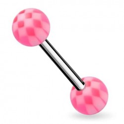 Piercing de langue UV motif damier rose (06)