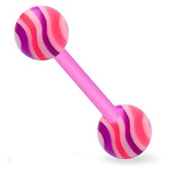 Piercing de langue UV barre flexible striée rose lilas (35)