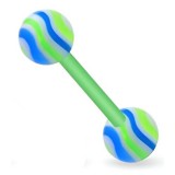 Piercing de langue UV barbell flexible strié bleu et vert (35)