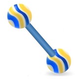 Piercing de langue UV motif rayures striées jaune et bleu flexible (35)