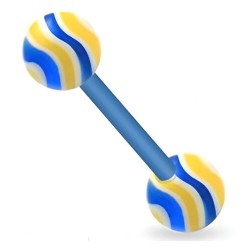 Piercing de langue UV motif rayures striées jaune et bleu flexible (35)