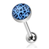 Piercing langue motif léopard bleu clair