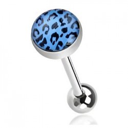 Piercing langue motif léopard bleu clair