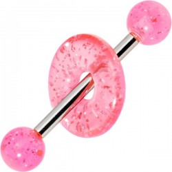 Piercing langue coquine donuts rond paillettes rose boule (08)
