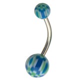 Piercing nombril UV motif damier blanc vert bleu (11)