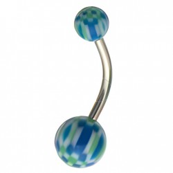 Piercing nombril UV motif damier blanc vert bleu (11)