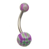 Piercing nombril UV motif damier blanc vert lilas (11)