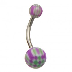 Piercing nombril UV motif damier blanc vert lilas (11)
