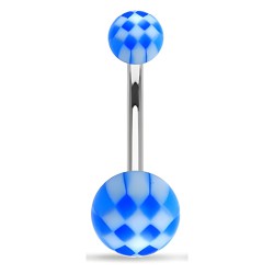 Piercing nombril UV motif damier blanc et bleu (15)