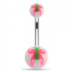 Piercing nombril UV papillon peint rose et vert (37)