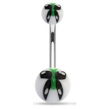 Piercing nombril UV papillon central peint noir et vert (37)