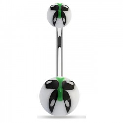 Piercing nombril UV papillon central peint noir et vert (37)