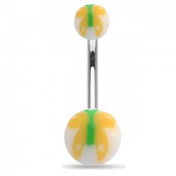 Piercing nombril UV papillon peint jaune et vert (37)