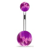 Piercing nombril UV motif balle de baseball lilas et jaune (79)