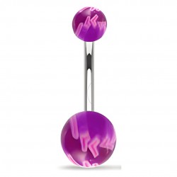 Piercing nombril UV motif balle de baseball lilas et jaune (79)