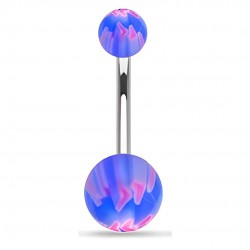 Piercing nombril UV balle de baseball bleu clair et rose (79)