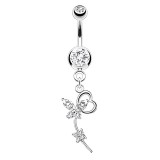 Piercing nombril deux papillons transparents colorés (01)