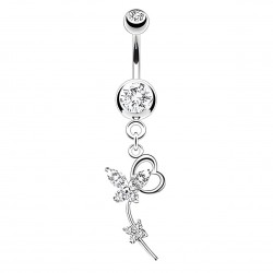 Piercing nombril deux papillons transparents colorés (01)