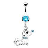 Piercing nombril chien assis motif animal cristaux bleu clair (94)