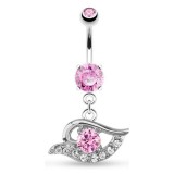 Piercing nombril œil avec cristaux multiples roses