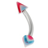 Piercing pour arcade acry pointes striées bleu et rouge (35)