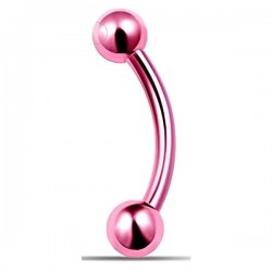 Piercing arcade banane avec embouts boule rose plaqué titane (116)