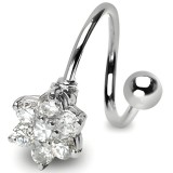 Piercing spirale fleur avec cristaux transparents (26)
