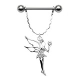 Piercing téton barbell fée pendante avec cristaux transparents (22)