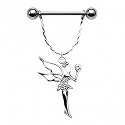 Piercing téton barbell fée pendante avec cristaux transparents (22)