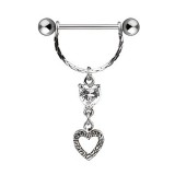 Piercing téton barbell Deux coeurs pendants avec strass transparents (40)