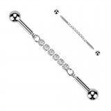 Piercing industriel gris chaine de strass transparents (183)