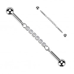 Piercing industriel gris chaine de strass transparents (183)