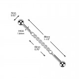 Piercing industriel gris chaine de strass transparents (183)