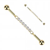 Piercing industriel gold-ip jaune chaine de strass transparents (183)