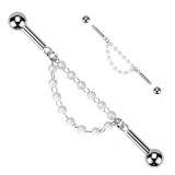 Piercing industriel gris deux chaines avec perles blanches (183)