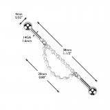 Piercing industriel gris deux chaines avec perles blanches (183)