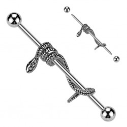 Piercing industriel gris deux chaines avec perles blanches (185)