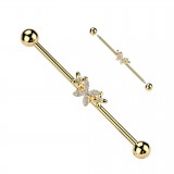 Piercing industriel jaune trois fleurs strass transparents (187)