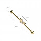 Piercing industriel jaune trois fleurs strass transparents (187)
