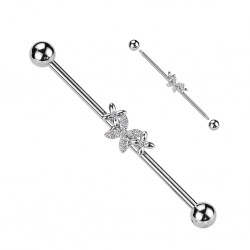 Piercing industriel gris trois fleurs strass transparents (187)