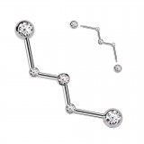 Piercing industriel zig-zag gris avec strass transparents (188)