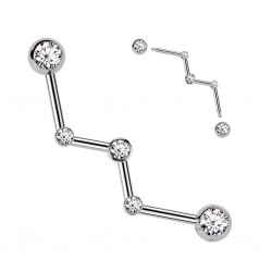 Piercing industriel zig-zag gris avec strass transparents (188)