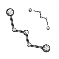 Piercing industriel zig-zag noir avec strass transparents (188)