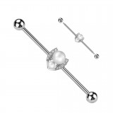 Piercing industriel gris avec deux perles blanches (189)