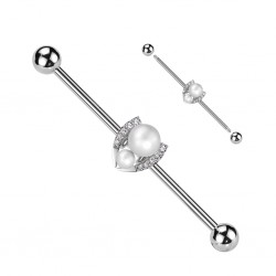 Piercing industriel gris avec deux perles blanches (189)