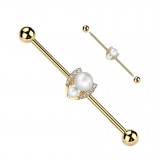 Piercing industriel jaune avec deux perles blanches (189)