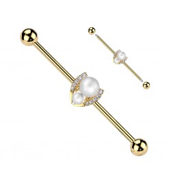 Piercing industriel jaune avec deux perles blanches (189)