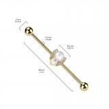 Piercing industriel jaune avec deux perles blanches (189)