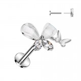 Piercing micro labret deux papillons en acier gris (169)